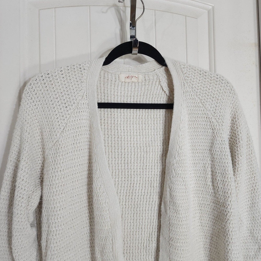 Fat Face Cardigan Sweater Womens 8 White Long Sleeve Pockets Open Front Knit - Picture 3 of 10